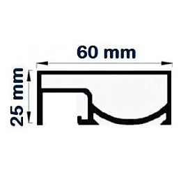 Mana curenta rectangulara  60 x 25 din aluminiu eloxat, cu canal pt sticla