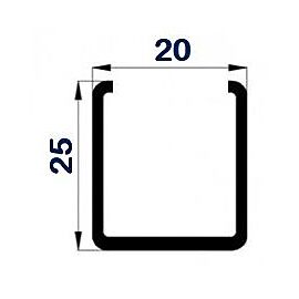 Profil U inferior si superior pentru sticla sau bare verticale, 25 x 20 din aluminiu eloxat                              